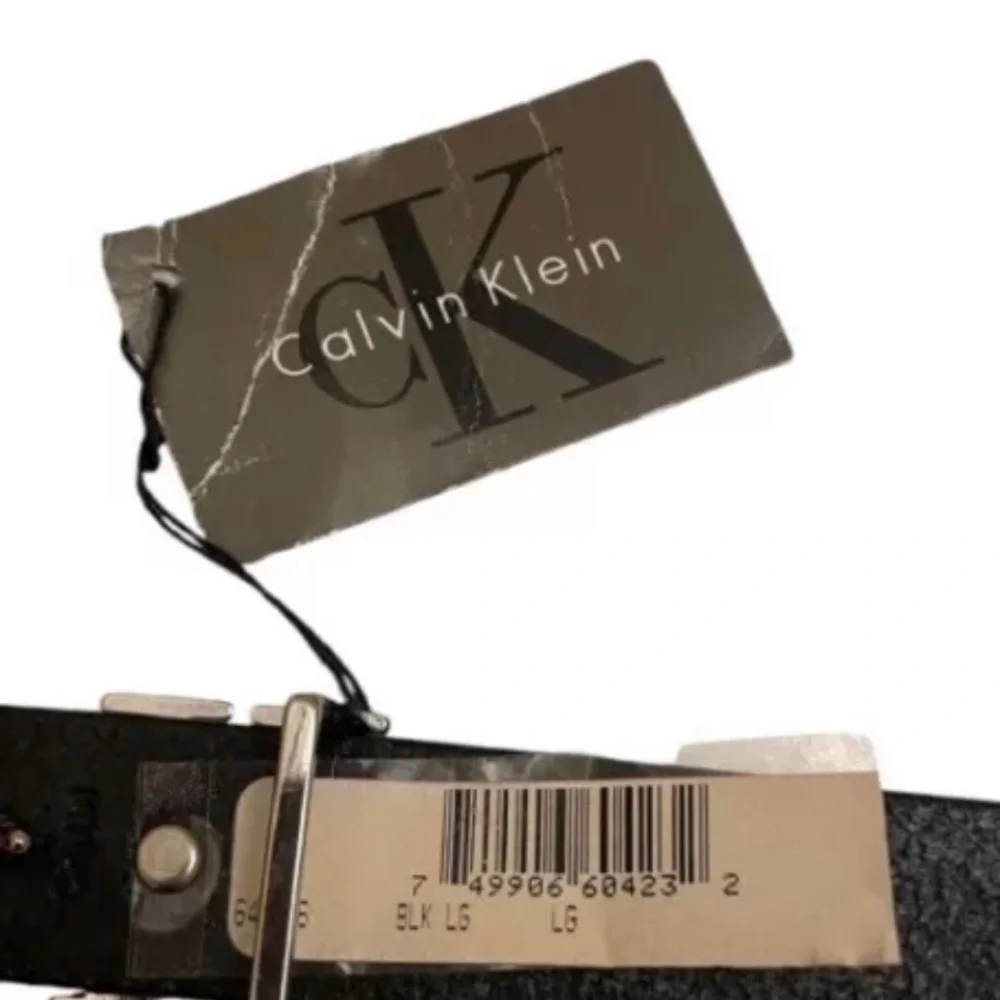 Calvin Klein Black Genuine Harness Leather Vintage CK Logo Belt. SHIPS FREE!